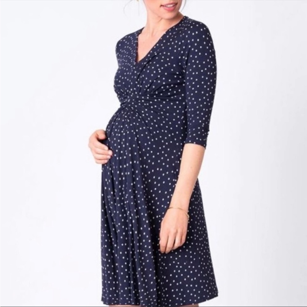 Seraphine Maternity Navy with White Polka Dot Dress